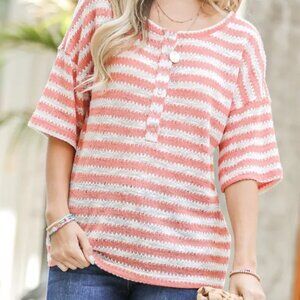 And The Why Stripe Knit Snap Button Front Casual Top